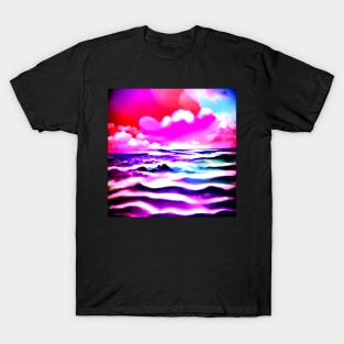 Surrealistic Neon Purple Sea Sunset in a  Post apocalyptic Wonderland T-Shirt